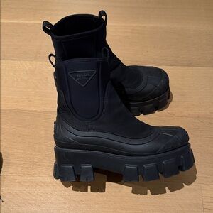 Prada Black Chunky Lug Sole Chelsea Boots